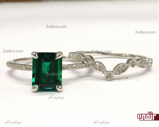 ست حلقه و انگشتر نامزدی با نگین رنگی خاص و جذاب