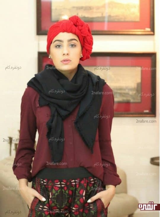 سربند طرح دار و پوشش گردن با روسری