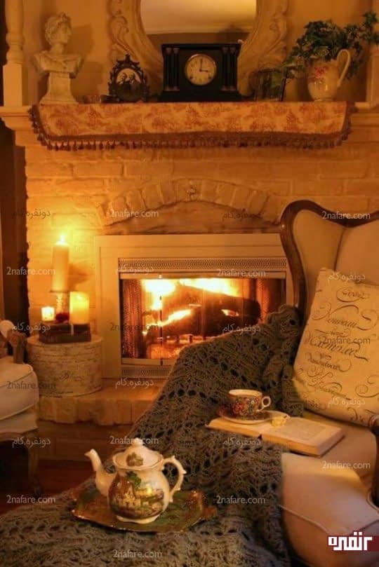 شومینه ای به سبک انگلیسی با تزیین آجر برای نما