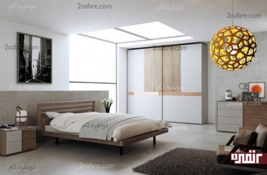 طراحی خاص تخت و لوستر در اتاق خواب مدرن