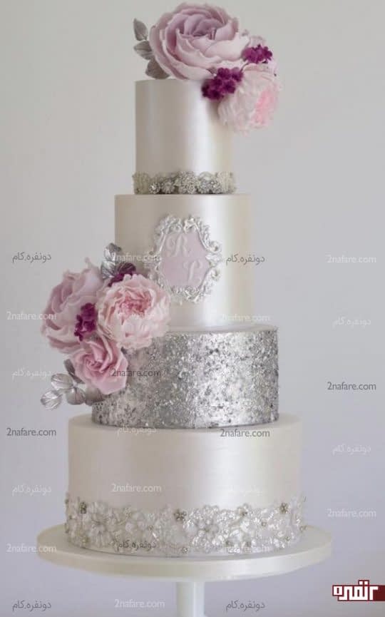 مدل کیک عروسی با سایه های بنفش و نقره ای