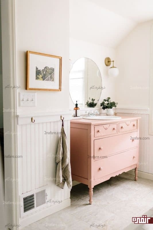 کابینت صورتی زیبا در سرویس بهداشتی