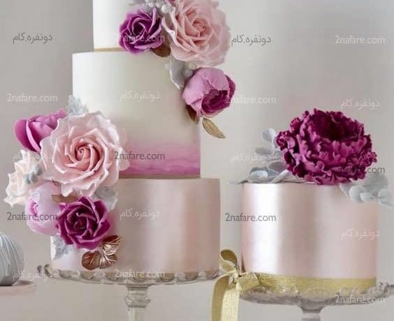 کیک عروسی زیبا و جذاب با روکش فوندانت و گل