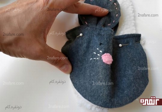 آموزش دوخت پاپوش فانتزی با طرح موش نماد سال ۱۳۹۹ 14 دوخت قسمت جلویی به کف پاپوش