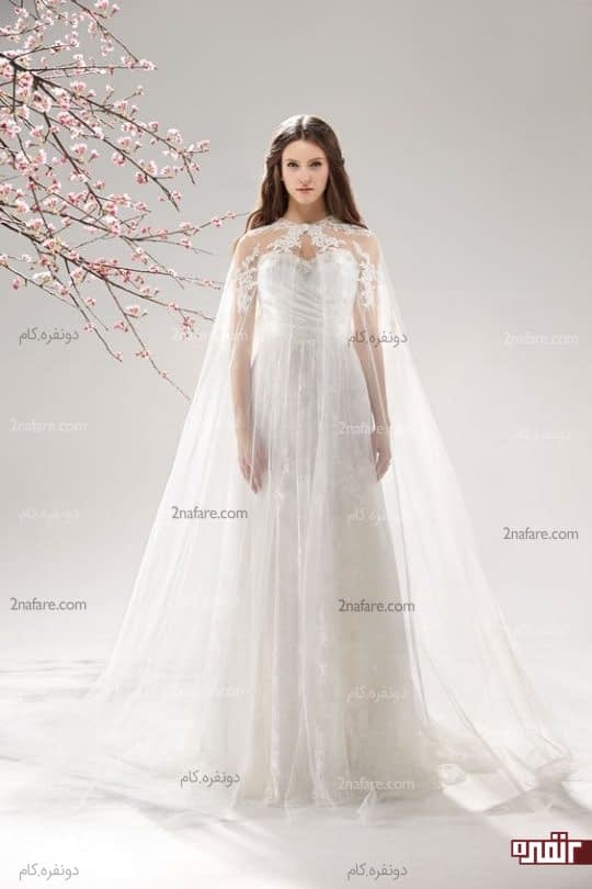 شنل عروس بلند با حریر کار شده