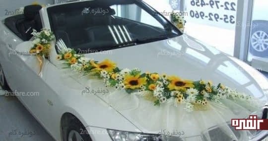 ماشین عروس زیبا با ترکیب رنگ زیبای گلها