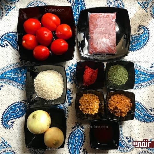 مواد لازم برای تهیه دلمه گوجه فرنگی