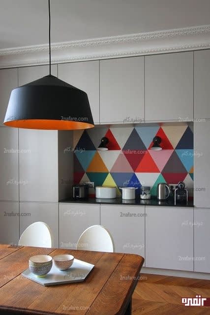 مثلث های رنگی و جذاب برای پوشش دیوار بین کابینت ها