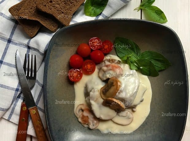 طرز تهیه خوراک زبان با سس قارچ مرحله به مرحله خوراک زبان با سس قارچ