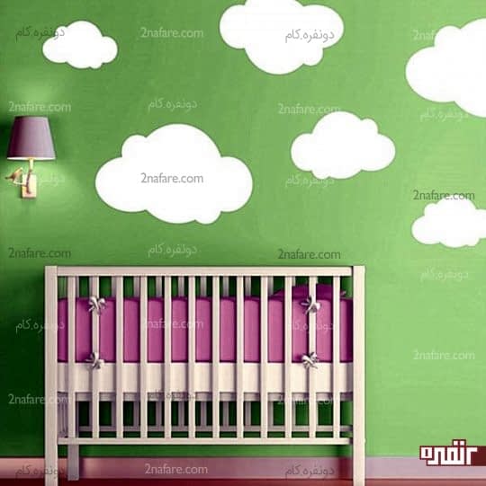 رنگ آمیزی اتاق کودک با رنگ سبز و ابرهای سفید