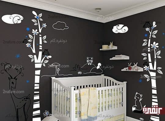 طراحی زیبای دیوار اتاق کودک و قرار دادن شلف های دیواری