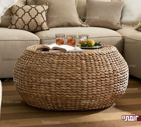 پاف های حصیری و زیبا برای استفاده به عنوان میز جلومبلی