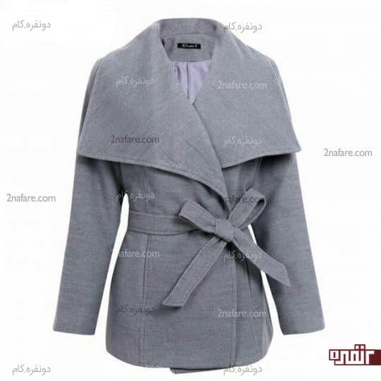 ژاکت با یقه پهن و کمربند مناسب اندام مستطیلی