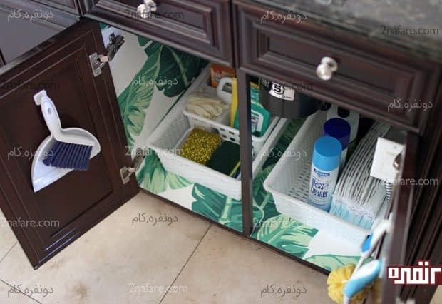 ایده ای جالب برای مرتب کردن کابینت زیر ظرفشویی ایجاد فضایی مرتب با دسترسی آسان به وسایل درون کابینت