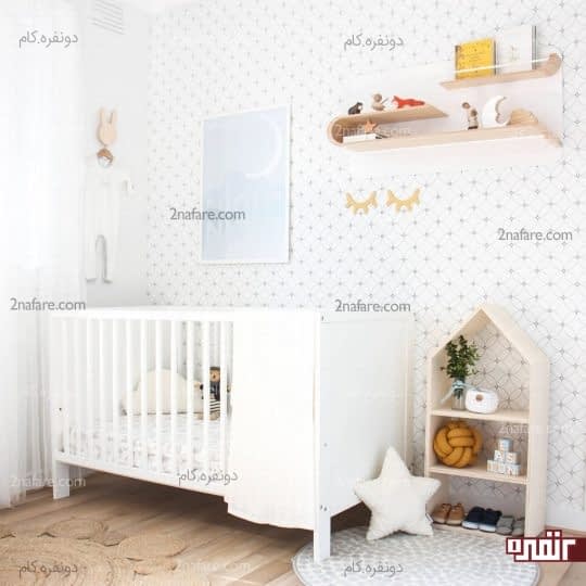 زمینه ی سفید کاغذ دیواری اتاق کودک و طرح های هندسی