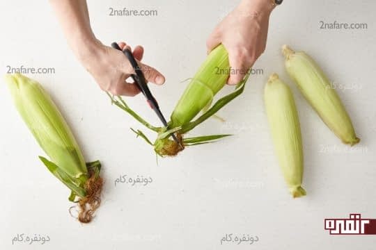 مرتب کردن پوست ذرت با کمک قیچی