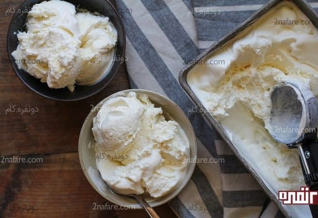طرز تهیه بستنی وانیلی خانگی با خامه و شیرعسلی بستنی وانیلی خانگی