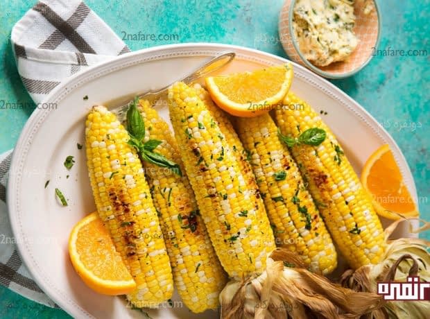 طرز تهیه ذرت کبابی در فر طرز تهیه بلال کبابی با پوست در فر