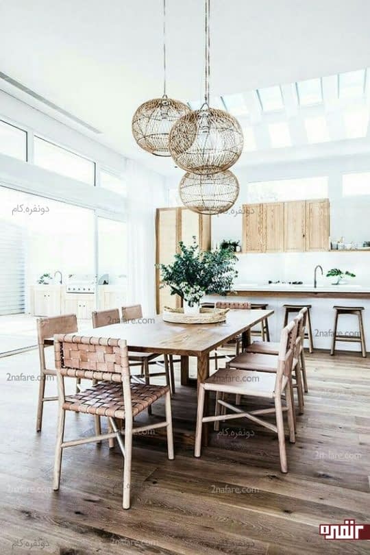استفاده از اکسسوری های حصیری در کنار کفپوش، کابینت و مبلمان چوبی در دکوراسیون داخلی
