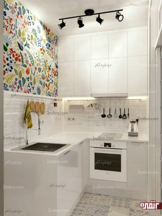 تزیین دکور دیوار آشپزخانه مینیمال با کاغذ دیواری