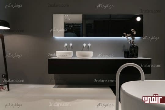 دکوراسیون حمام با رنگ های سفید و مشکی