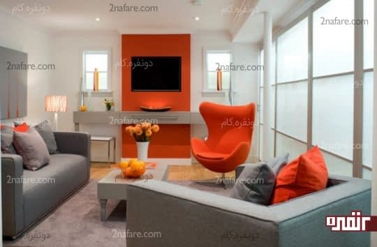 استفاده از رنگ نارنجی در دیوار پشت تلویزیون