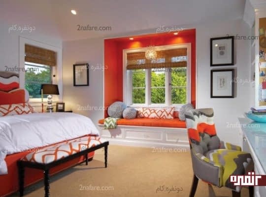 استفاده از رنگ نارنجی در قسمت های مختلف اتاق خواب