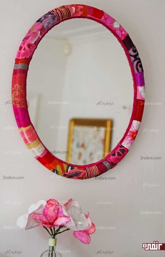 دکوپاژ روی قاب آینه با پارچه