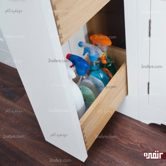 طراحی کشوهای باریک برای قرار دادن مواد شوینده در آشپزخانه