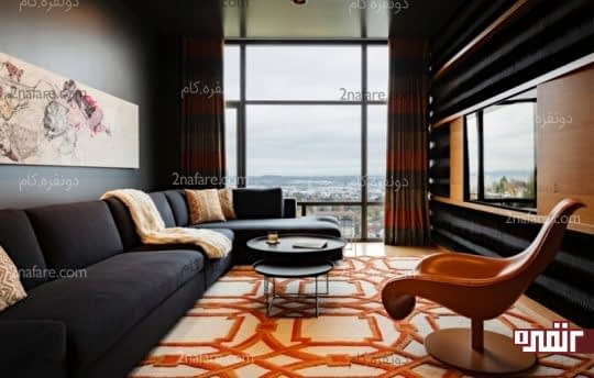 فرش فانتزی با رنگ های نارنجی و سفید در دکور داخلی