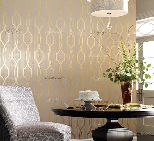 کاغذ دیواری متالیک با طرح هندسی طلایی