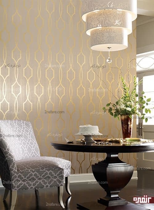 کاغذ دیواری متالیک با طرح هندسی طلایی