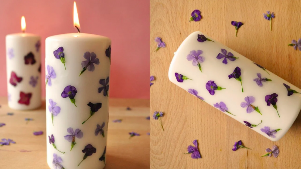 تزیین شمع با گل خشک